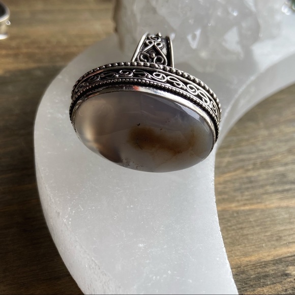 HUGE MONTANA AGATE STERLING SILVER RING - Picture 7 of 9